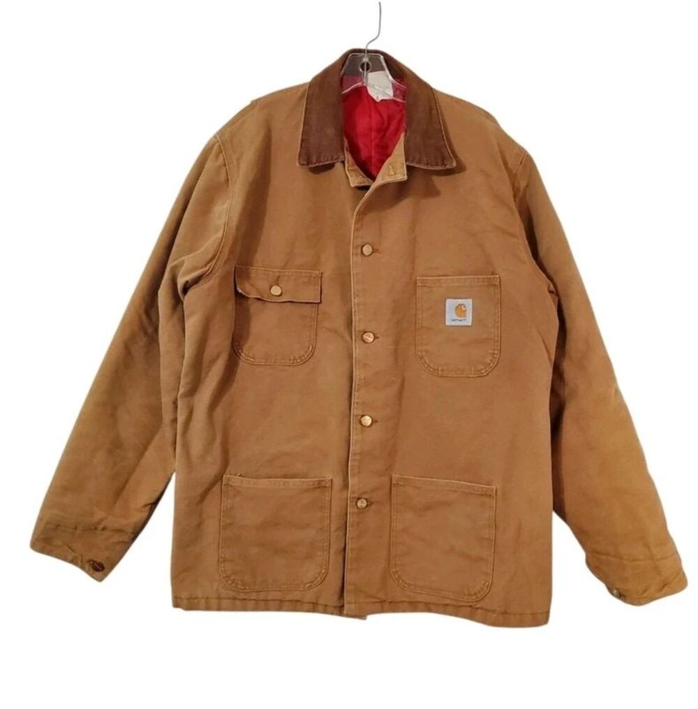 Carhartt Mens Sz 44T 6QLCT Red Quilt Lined Chore Barn Jacket Duck Brown USA